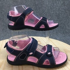 SO Sandals Youth Gilrs 5 Tropical Wave Navy Blue Strappy Hook & Loop Comfort NEW