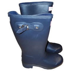 Hunter Big Kids, Original Tall Rain Boots, Child Size 3, Navy Blue, Reflective