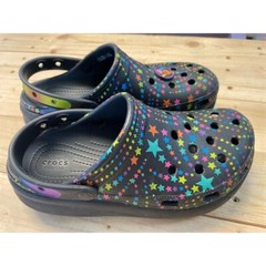 Crocs Cutie Crush Disco Dance Party Platform Clogs Kids Black Multi Stars 6