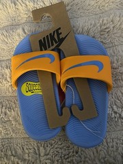 Nike Kawa GS Kids Slides Sandals Slippers Orange Peel Blue Size 11C FJ8812-801