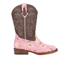 Roper Glitter Floral Embroidered Square Toe Cowboy Toddler Girls Brown, Pink Ca