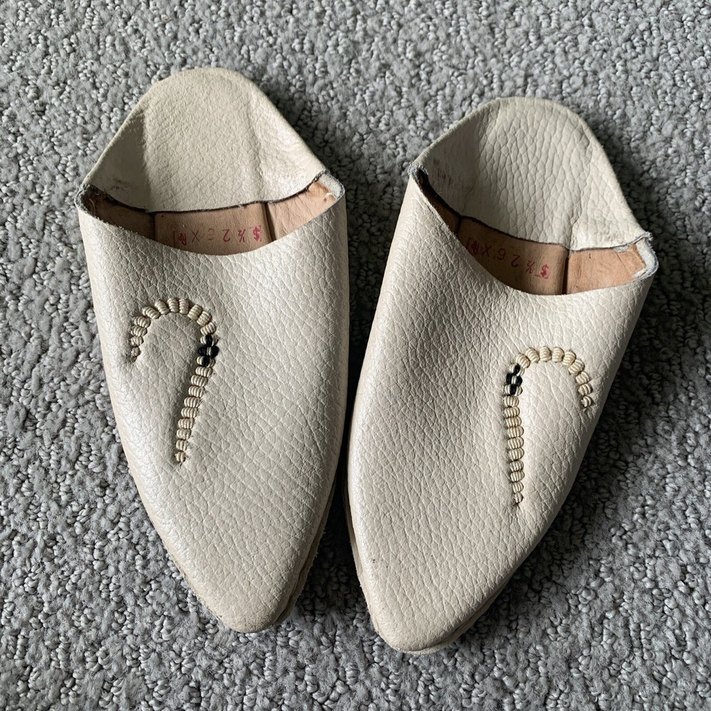 Kids Childrens babouche Leather slippers moroccan Traditional Beige Size 26