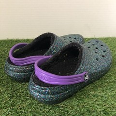 Crocs Classic Lined Clogs Black Purple Sparkles Size J5 JUNIOR