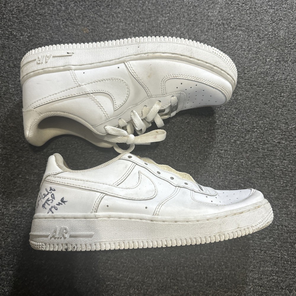 Nike Air Force 1 Low Shoe White US Size 5.5Y Autographed by G Herbo PTSD TOUR