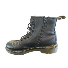 Dr Marten Kids leather ankle Boots/socks Size 1 Black Side Zip Chunky Sole
