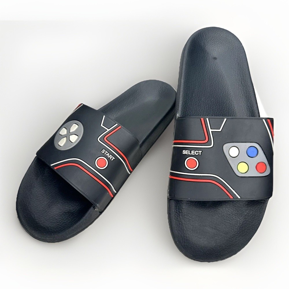 Wonder Nation Retro Video Game Controller Slide Sandals Kids 4-5 Gamer Slippers