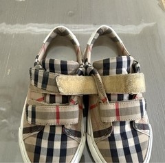 Burberry Kids Plaid Hook & Loop Sneakers Beige Black Red EU 27 Canvas Low Top