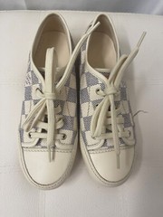 Authentic Louis Vuitton Coated Canvas Leather Lace Up Sneakers Size 32 US 1
