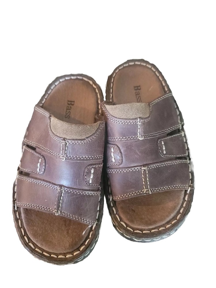 Bass Childrens Kids Beagle Sandals Size 12M Brown Leather Slides Slip-On EUC~☆