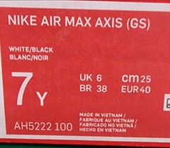 Nike Air Max Axis GS White Black Mesh Sneaker Youth 7Y AH5222 100