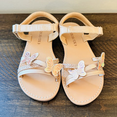 Pink girls US 10 EU 28 Strappy Butterfly Glitter Sandal Hook & Loop