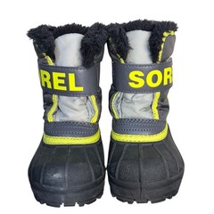 Sorel Grey Neon Yellow Snow Commander Boots Waterproof Faux Fur Kids Size 6