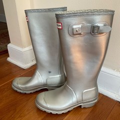 Hunter Original Kids US 4.5M Girls Rain Boots Gray Silver Pull On *READ/FLAWS*