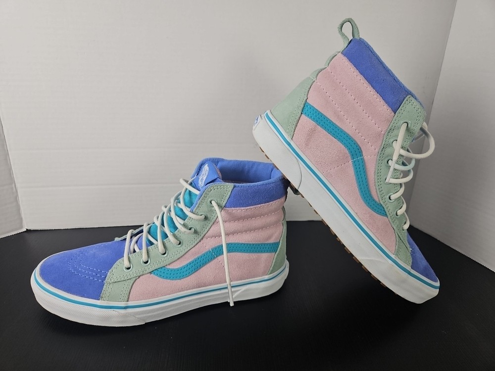 Vans Sk8 Hi Pastel Suede High Top Sneakers Kids 6, Women’s 7 1/2 Blue Pink Green