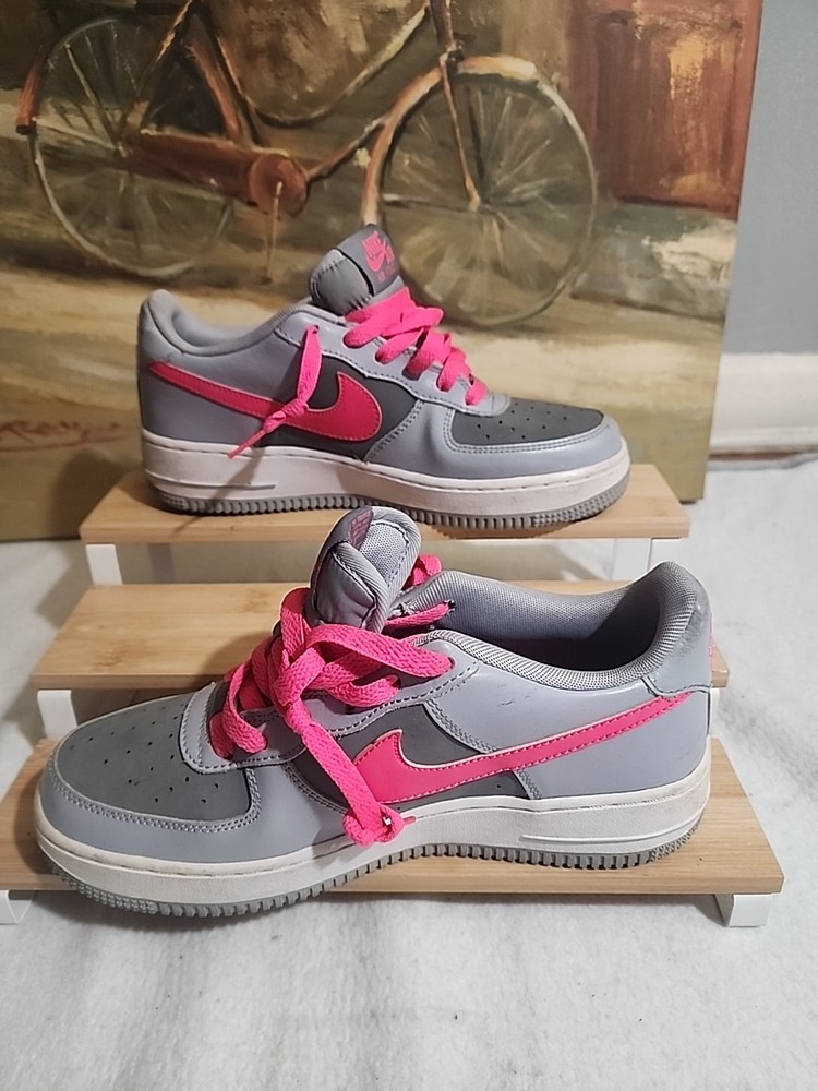 Nike 314219 013 Air Force 1 AF1 Low Grey Pink White Shoes Youth Sz 6y
