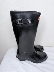 Hunter Big Kids Original Gloss Rain Boots Size 1 Black Waterproof Buckle Strap
