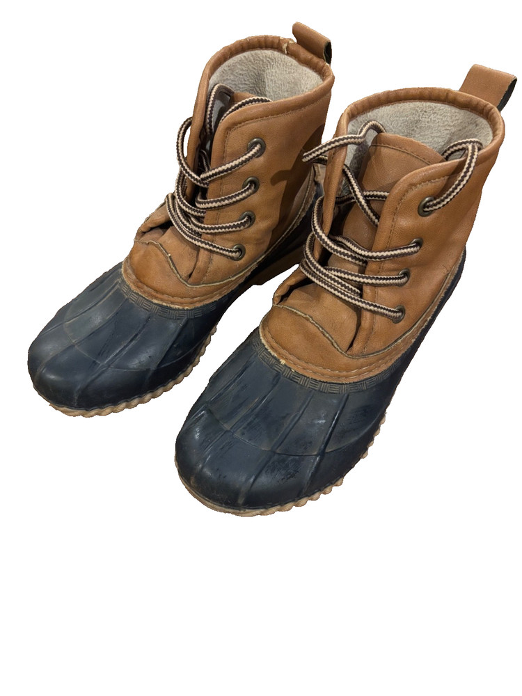 Magellan Outdoors Duck Boots Youth Size 3 Brown Leather Rubber Winter Shoes