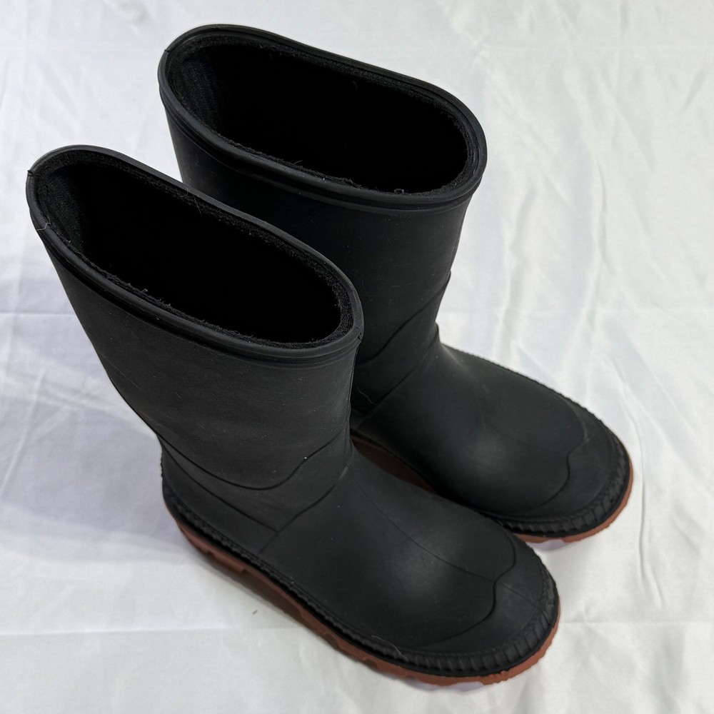Kids Black Rubber Rain Boots Waterproof Brown Lug Sole Outdoor Shoes