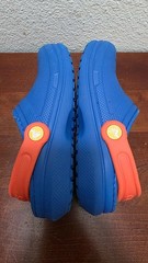 Crocs Kids Blue Clogs Blue Orange Strap & Green Fleece Lining Size j 1