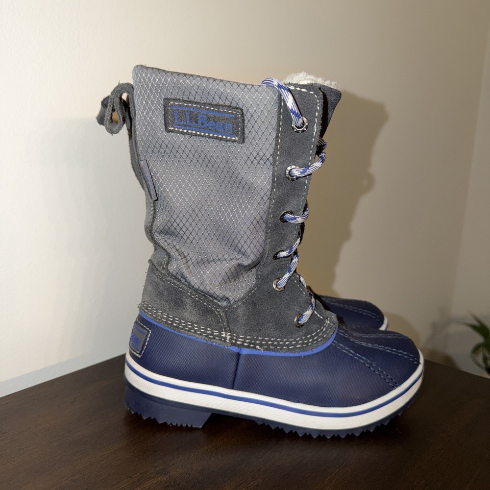 L.L Bean Duck Boots Kid Sz 1 Primaloft Snow Winter Lace Up Mid Calf Hiking Blue