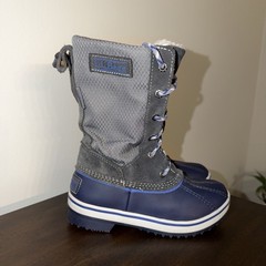 L.L Bean Duck Boots Kid Sz 1 Primaloft Snow Winter Lace Up Mid Calf Hiking Blue