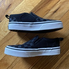 Young Child Vans Off The Wall Size 12 Checkerboard Slip On Sneakers Black & Gray