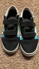 Vans Off the Wall Sneakers Blk/Wht Checkers w/ Flames & Hook And Loop Kids Sz 3