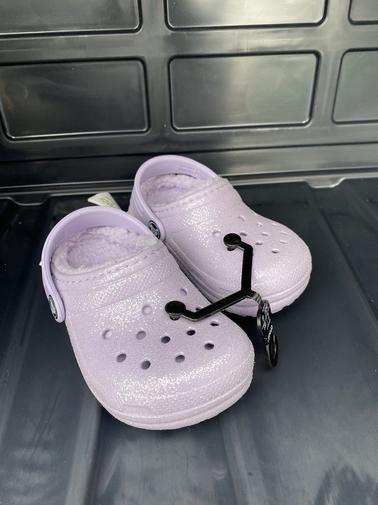 LITTLE KIDS CLASSIC LINED GLITTER CROCS GRAPHIC SIZE 8C NWT