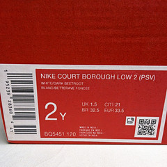 Nike Court Borough Low 2 (PSV) White/Burgundy Low Top Sneakers 2Y