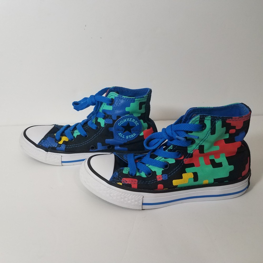 Converse Sneakers Junior 12.5 AllStar ChuckTaylor Blue Mult Tetris Digital Camo