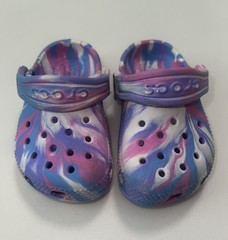 Crocs clogs child size 4 tie dye pink, purple, blue & white