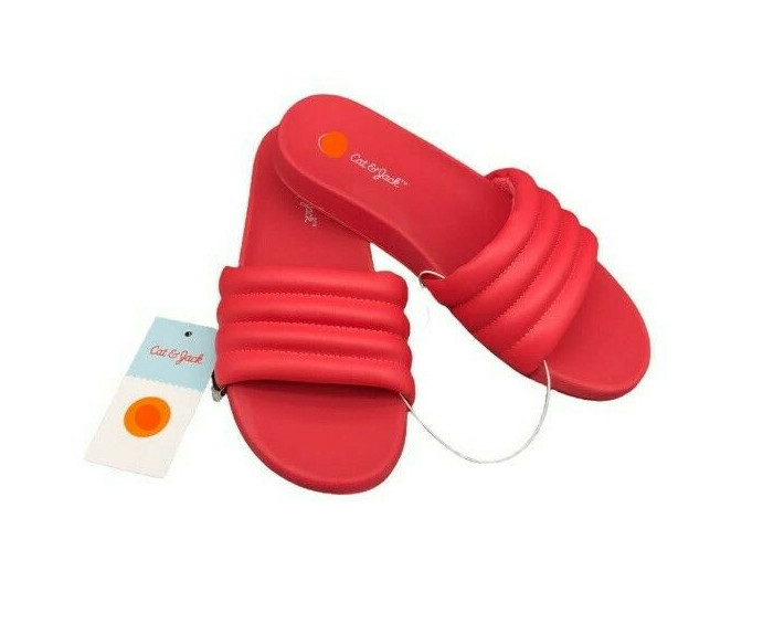 Cat & Jack Shelby Slip-On Slide Sandals Girls Kids Size 2 Coral Pink Shoes NEW