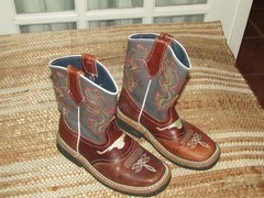 Mexico Brown & Gray Square Toe Western Cowboy Boots Kids sz 12 Mex 19