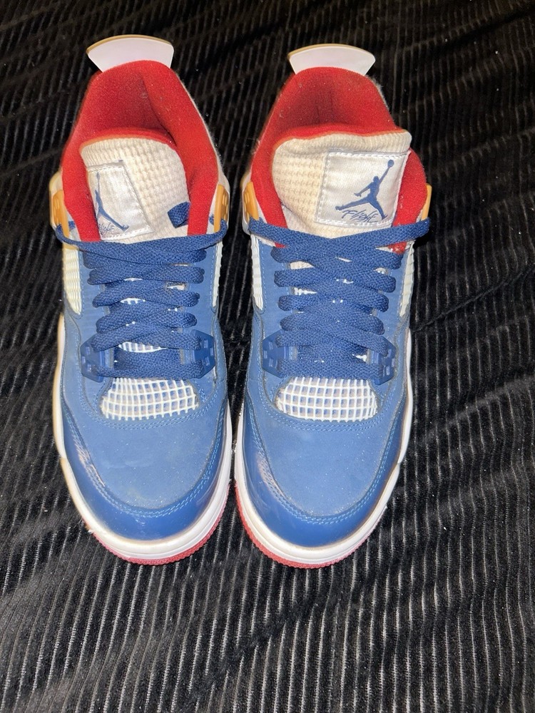 Jordan Air Jordan 4 Kids US 7 Leather Mid Top Lace-Up Sneakers Blue/White/Red