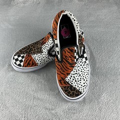 VANS Dalmatian Tiger Leopard Print Checkered Patchwork Slip-On Shoes Kids Size 4