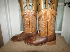 Hometown Boots Square Toe Cowboy Boots Brown Leather Kids size 1 Mex 21