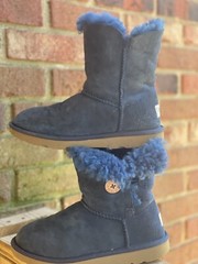 UGG Kids Boots Size 2 Bailey Button Suede Sheepskin Lining Warm Blue
