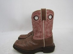 Durango Little Youth Size 12 M Pink Brown Leather Buckaroo Stockman Cowboy Boots