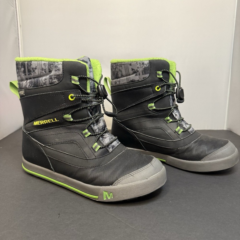 Merrell Snow Bank Waterproof Snow Boots Kids Youth Size 5M Black Grey Camo Neon