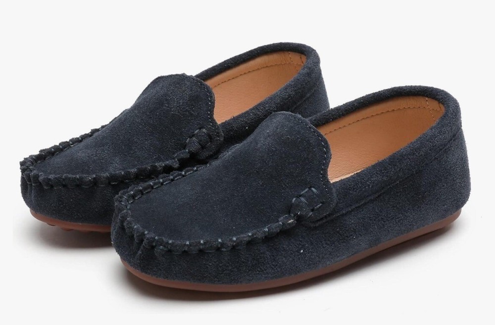 Dadawen Toddler Little Kid Unisex Soft Suede Leather Slip On FlatBoat Dress Shoe