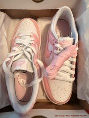 Nike Dunk Low (GS) White/Pink Leather Low Top Sneakers US 4Y EU 36 UK 3.5