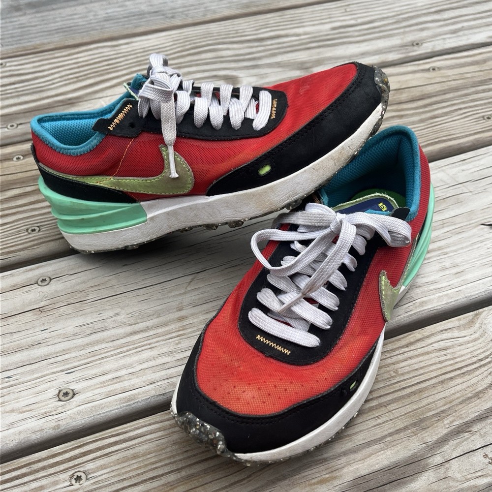 Nike Waffle 1 Colorblock Red Black Green Youth 4Y Sneaker DM8116-600