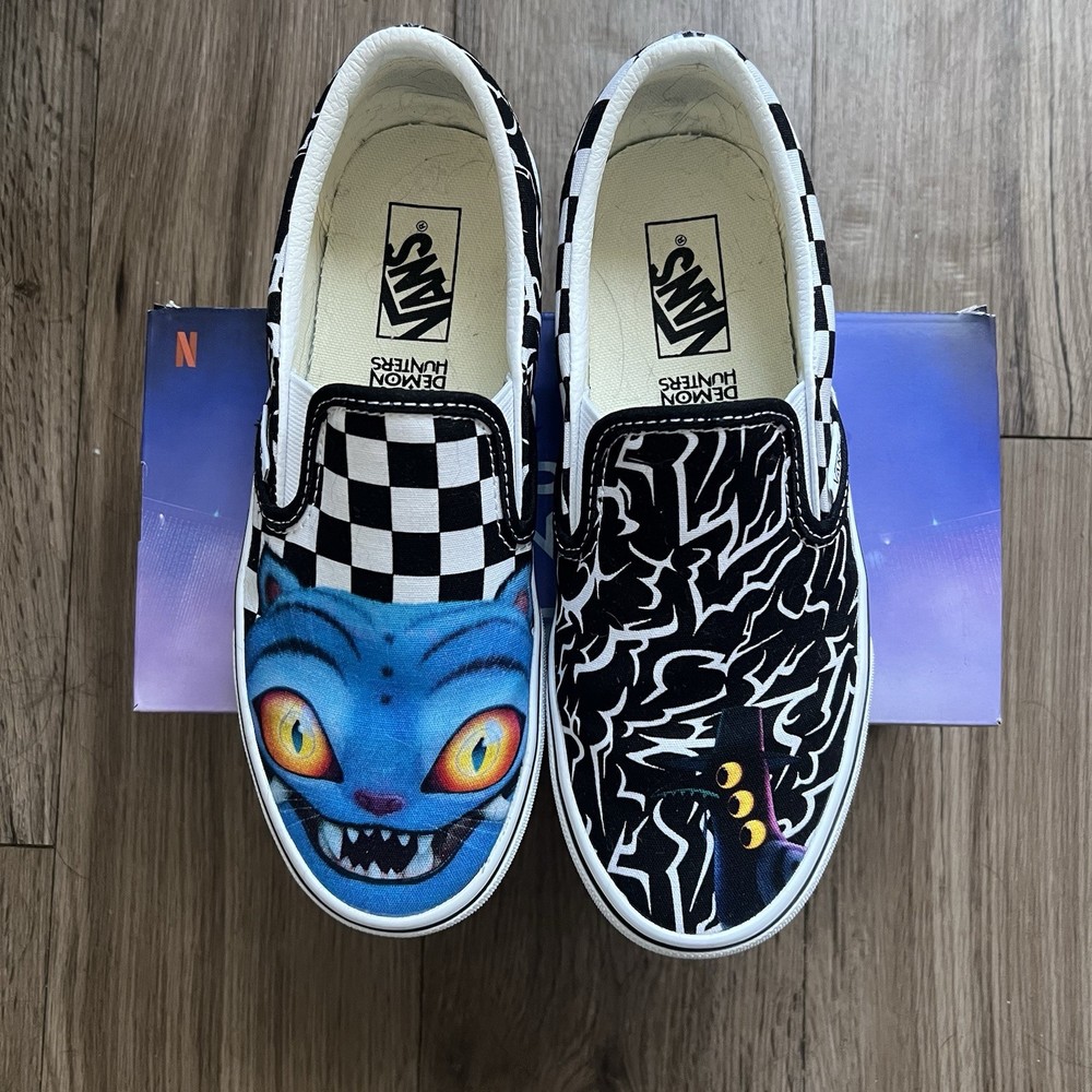 VANS Classic Slip-On KPOP Demon Hunters Derpy Cat Checkered Unisex Kids 5.0