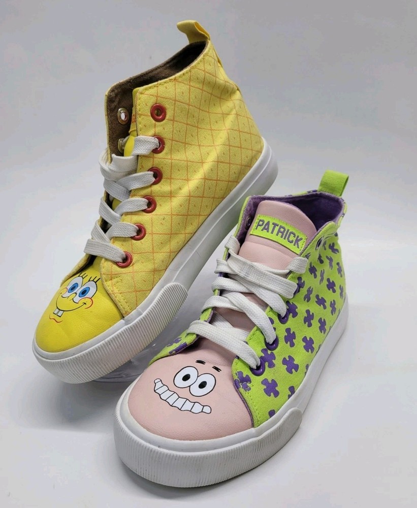Spongebob & Patrick High Top Sneakers Kids Size 2 Shoes Nickelodeon Cartoon