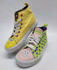 Spongebob & Patrick High Top Sneakers Kids Size 2 Shoes Nickelodeon Cartoon