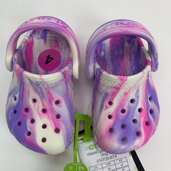 CROCS Kid’s Size 4 Classic Glow In Dark Clogs Marbled Pink Purple Slip On NWT