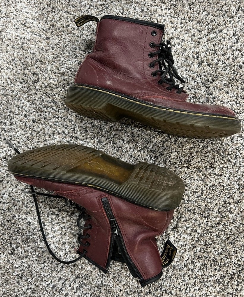 DR DOC MARTENS Youth Kids JR 1460 SOFTY T Side Zip Leather Boots Sz 3 BURGUNDY!