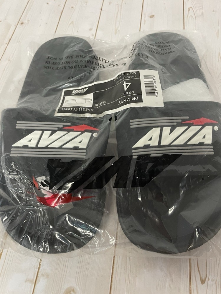 AVIA Slides Sandles New Black And Gray Unisex Kids Size 4 NWOB