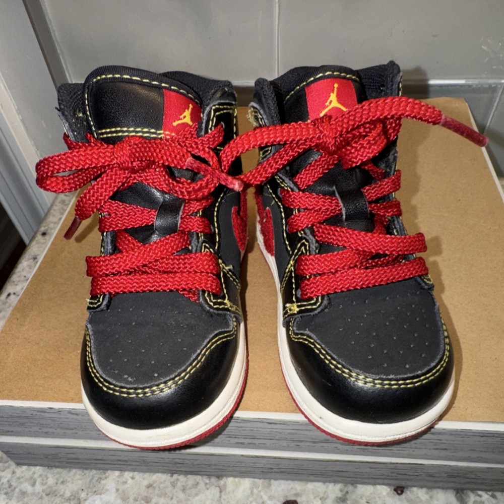 Jordan Air Jordan Black Red Yellow High Top Unisex Toddler Athletic Sneakers