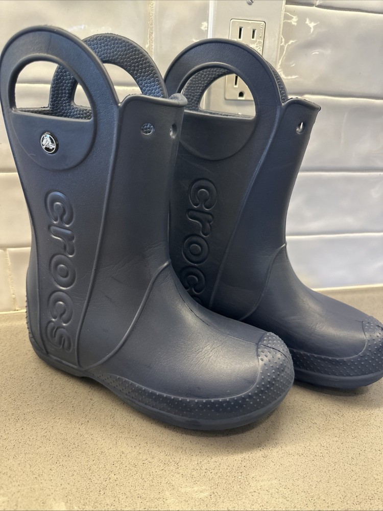 Crocs Kids j2 Handle It Rain Boots Navy Pull On 12803 Youth Waterproof